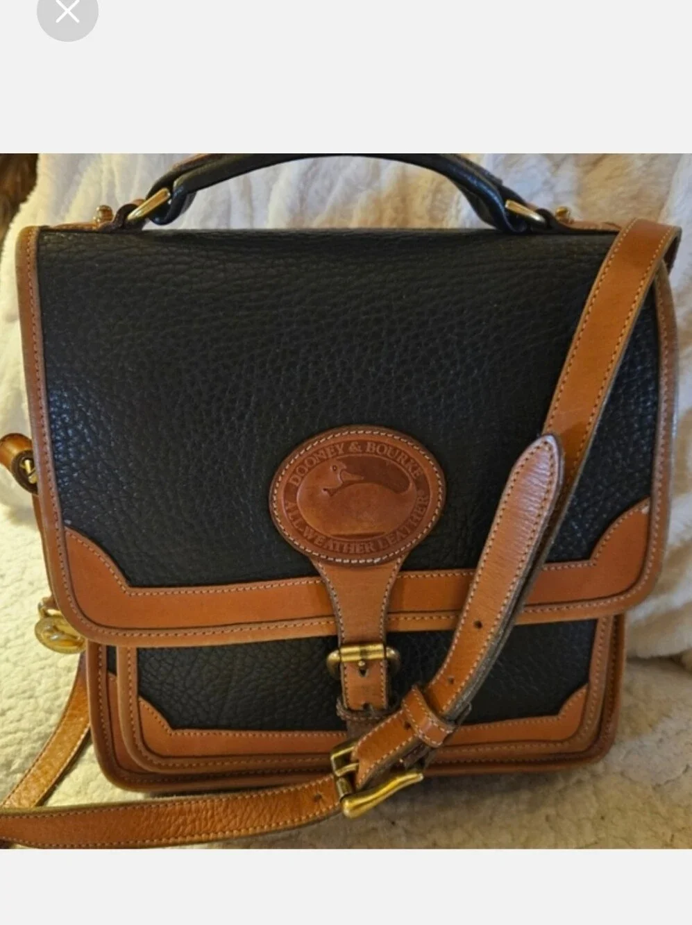 Dooney & Bourke Surrey AWL British Carrier Black and Tan Leather Handbag